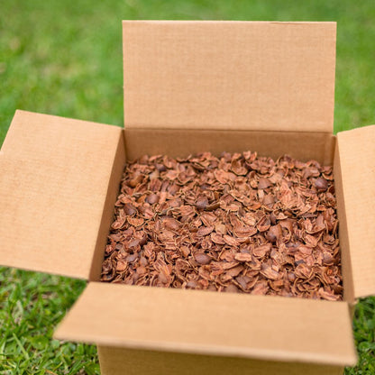 Smokin' Pecan Pecan Shells – 17 lb Box (Just Shells) is ideal for smoking meat or as natural BBQ fuel. This open box of pure brown pecan shells is perfect for adding rich, smoky flavor to your outdoor grilling and barbecuing.